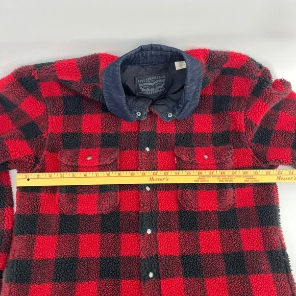 Levi Mens Sherpa Fleece Buffalo Plaid‎ Shirt Jacket Denim Collar Size M - Picture 6 of 7